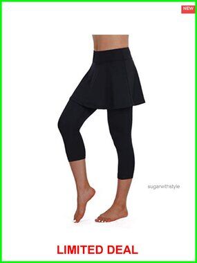 Women Skirted Leggings Tennis Yoga Golf Athletic Skirt with 3/4 Capri Leggings